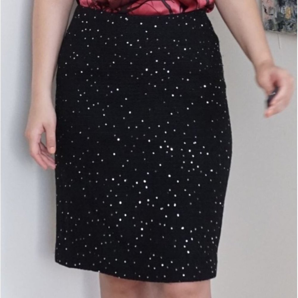 NEW Ann Taylor Black Tweed Sequin Pencil Skirt Size 6 Evening Cocktail